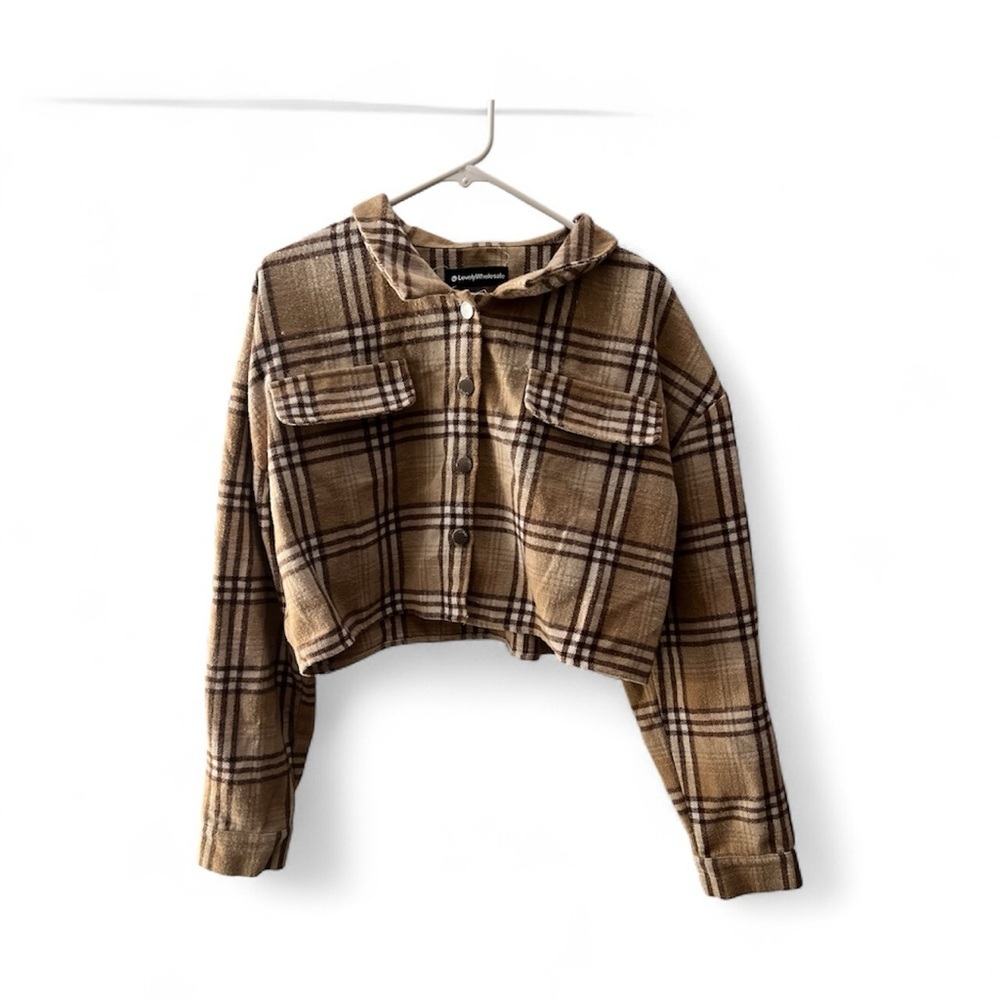 Brown Plaid Cropped Jacket, size XXL